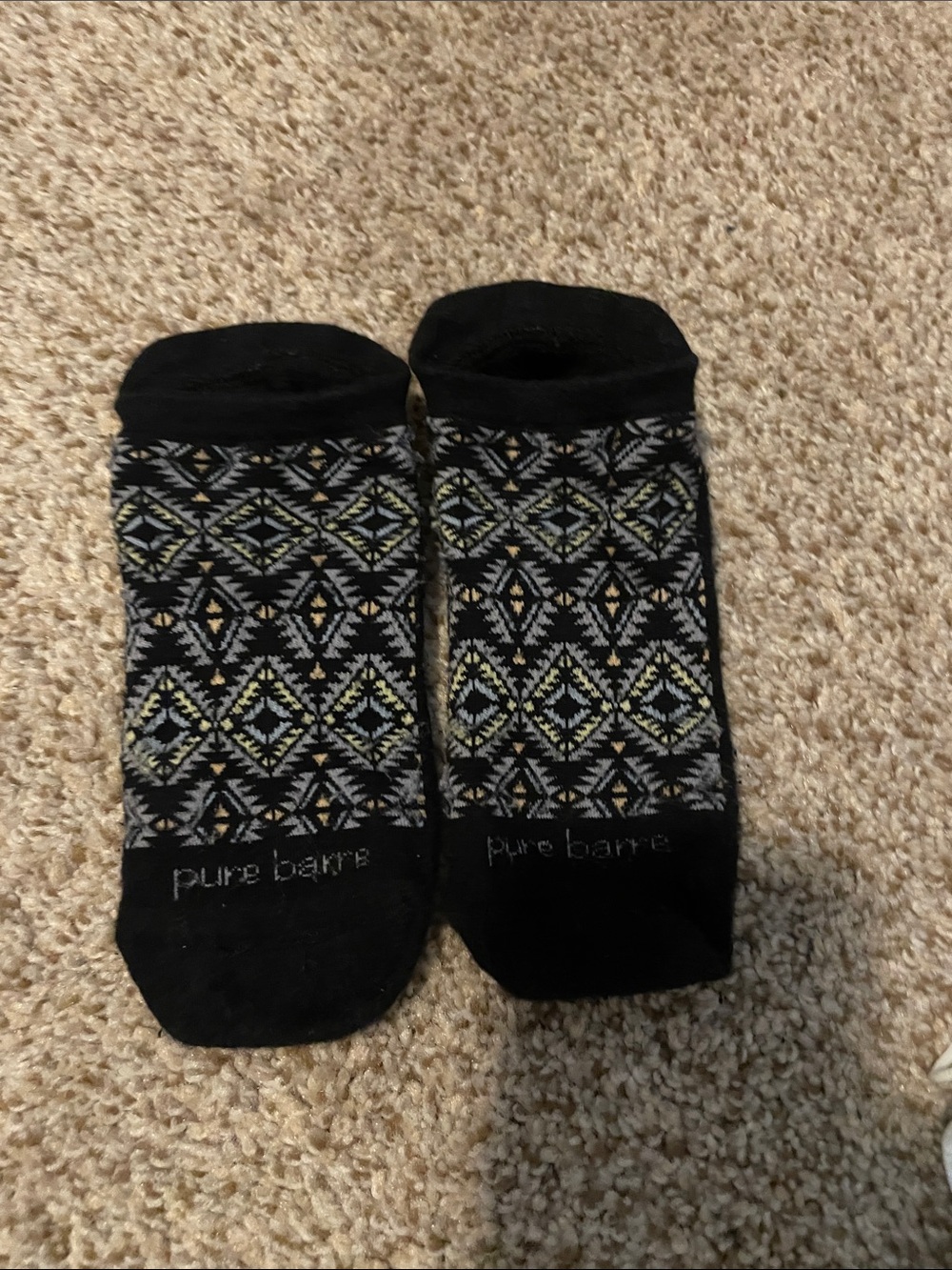 Pure Barre Black Geometric Ankle Socks with Yellow & Gray Accents